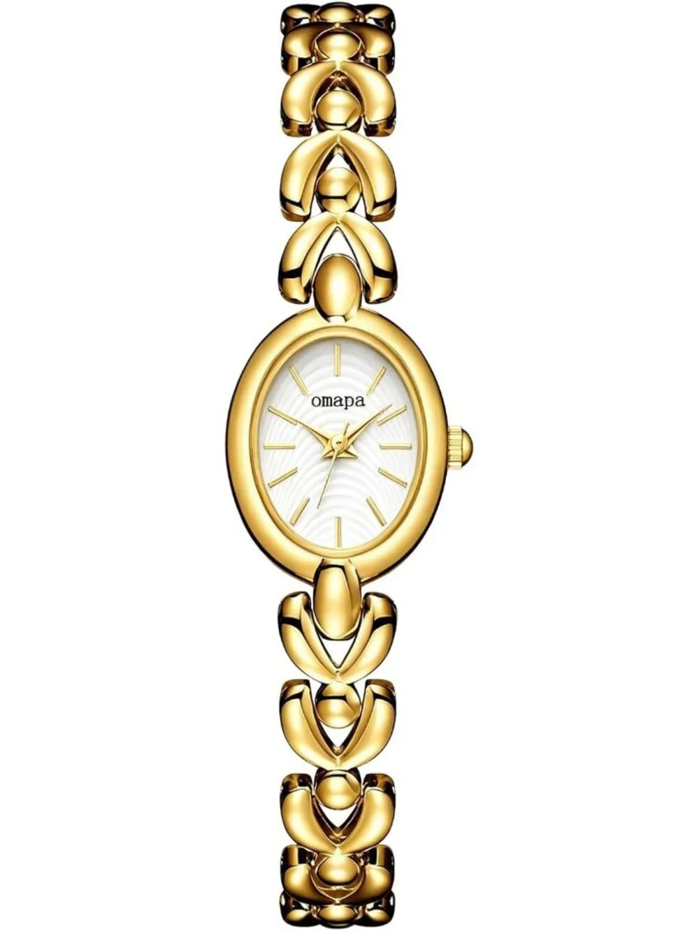 Women's Gold White Dainty Oval Adjustable Bracelet Vintage Stylish Wrist Watch